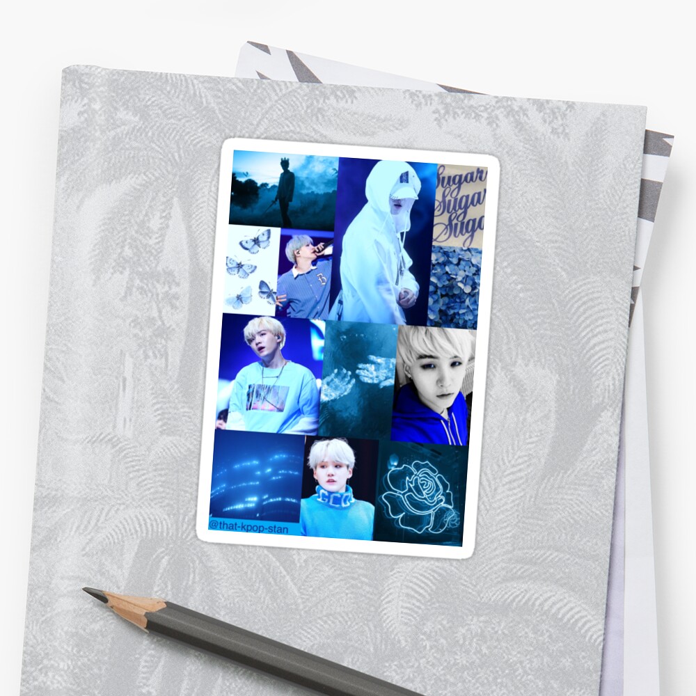 "BTS Suga Blue Aesthetic Collage" Sticker by that-kpop ...