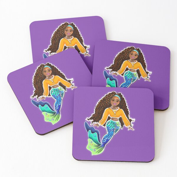 Item preview, Mermaid with brown curly Afro hair braids and brown skin - African American Mermaidcore designed and sold by Artonmytee.