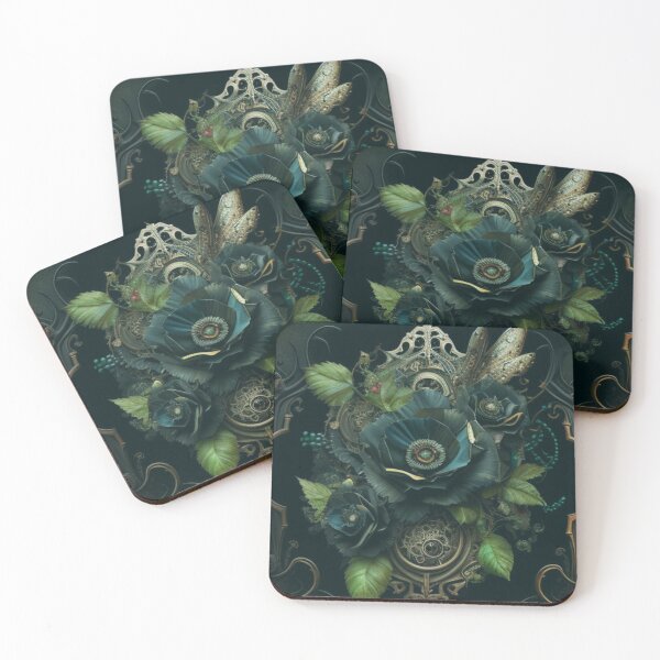 Item preview, Green Gothic Steampunk Flower Wicked Deviant Flower Pattern Collage By Brandon Cable  designed and sold by BrandonArtWorld.