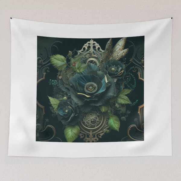 Item preview, Green Gothic Steampunk Flower Wicked Deviant Flower Pattern Collage By Brandon Cable  designed and sold by BrandonArtWorld.