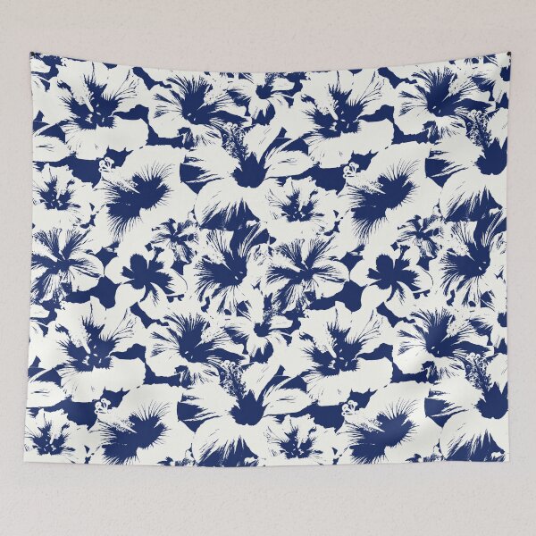 Item preview, Hibiscus Flowers Tropical Blue and White Pattern designed and sold by trajeado14.
