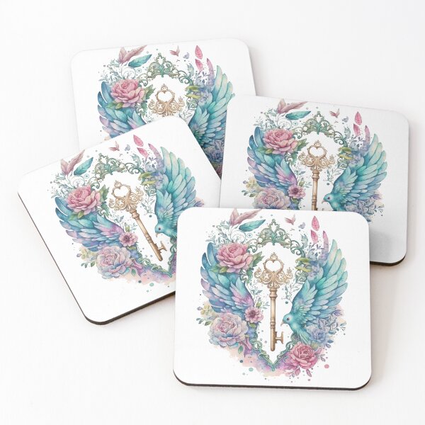 Item preview, Floral Watercolor Fantasy Key with Wings designed and sold by DreamiDreams.