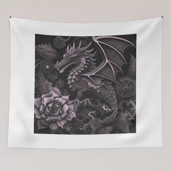 Item preview, Black and White Gothic Flower Steampunk Dragon Flower Collage By Brandon Cable designed and sold by BrandonArtWorld.