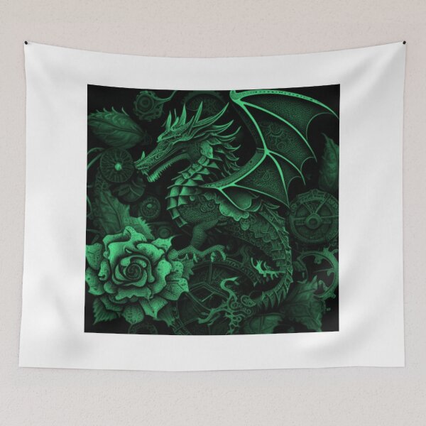 Item preview, Green Tint Dragon Gothic Steampunk Flower Collage By Brandon Cable designed and sold by BrandonArtWorld.