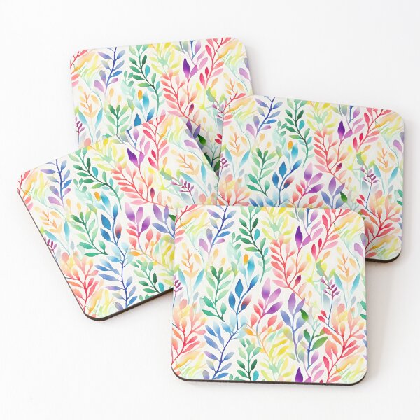 Item preview, Rainbow Simplistic Leaves and Branches Watercolor Leaf Pattern Design  designed and sold by ClairesPatterns.