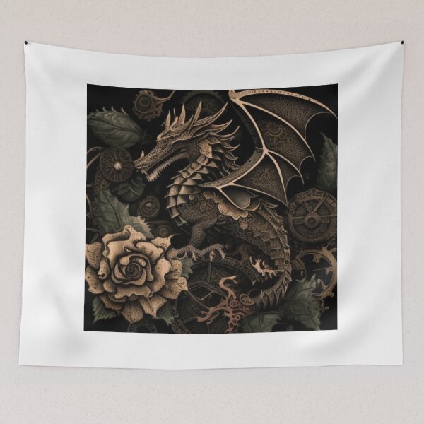 Item preview, Pink Gothic Dragon Flower Steampunk Collage By Brandon Cable  designed and sold by BrandonArtWorld.