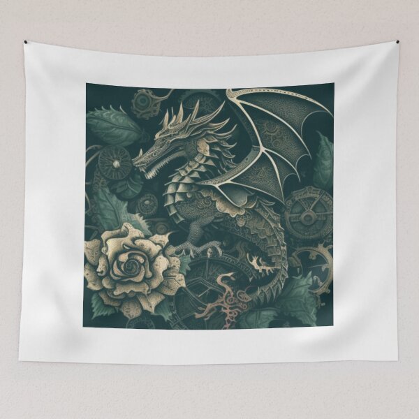 Item preview, Matte Dark Dragon Gothic Steampunk Flower Collage By Brandon Cable designed and sold by BrandonArtWorld.