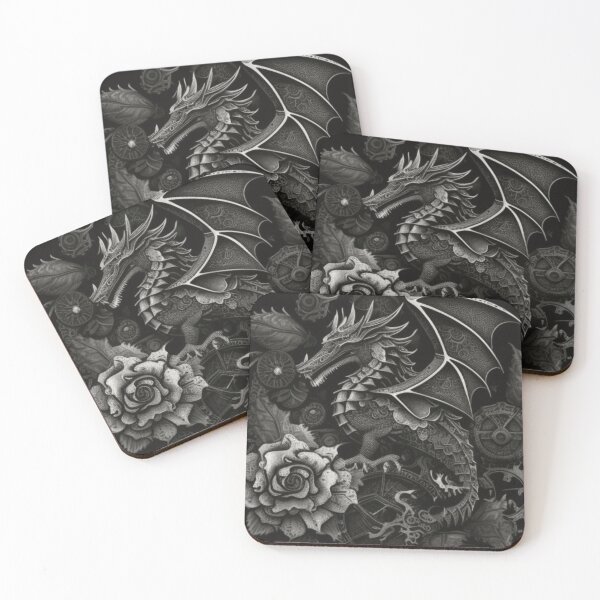 Item preview, Black and White Dragon Flower Collage Steampunk Art By Brandon Cable designed and sold by BrandonArtWorld.