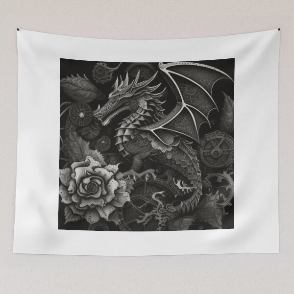 Item preview, Black and White Dragon Flower Collage Steampunk Art By Brandon Cable designed and sold by BrandonArtWorld.