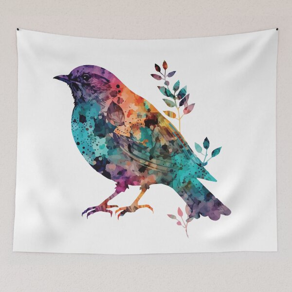 Aperçu de l'œuvre Un oiseau avec une aquarelle vibrante de feuille de Bohème - Boho Animals créée et vendue par GVRDesign.