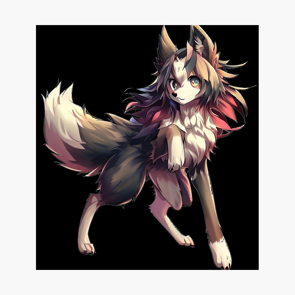 Póster for Sale con la obra «Hermosa, anime chica lobo, kawaii» de Cr320 |  Redbubble