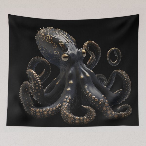Item preview, Realistic black octopus with gold details designed and sold by Yaksza.