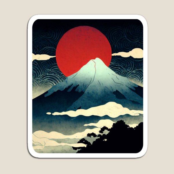 Item preview, Moonlit Mountain and Clouds: A Ukiyo-e Inspired Digital Art designed and sold by Reyano.