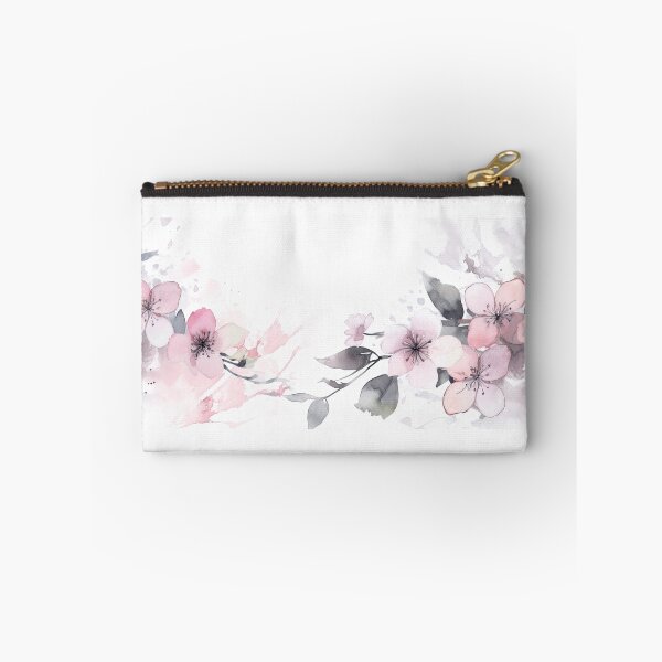 Item preview, acuarela de flores de cerezo rosa y gris borde horizontal designed and sold by Blaché Designs.