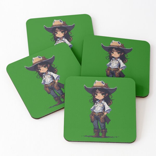 Item preview, Cute cowgirl with cowgirl hats, boots and holsters in cartoon style designed and sold by Splachanka.
