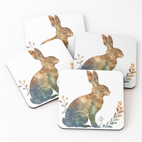 Item preview, A Bohemian Pattern Watercolor of a Rabbit in Brown and Blue - Boho Animals designed and sold by GVRDesign.