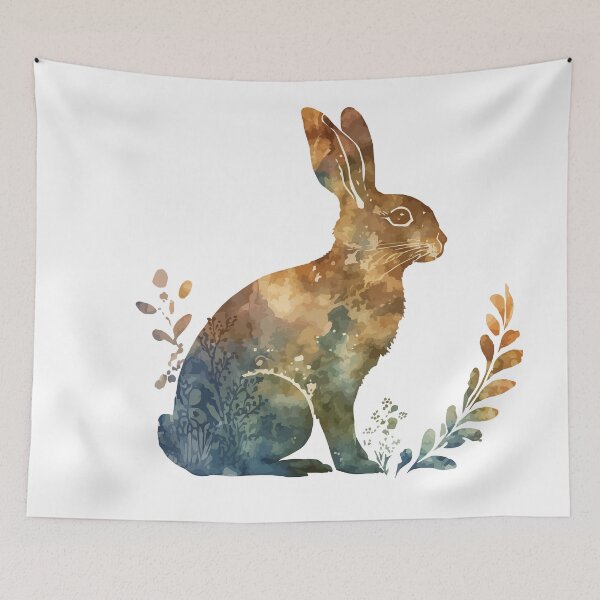 Aperçu de l'œuvre Une aquarelle de motif bohème d'un lapin en marron et bleu - Boho Animals créée et vendue par GVRDesign.