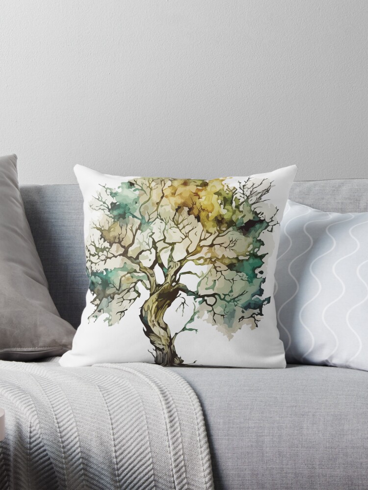 Tree and offers His Person Watercolor Throw Pillow Cover