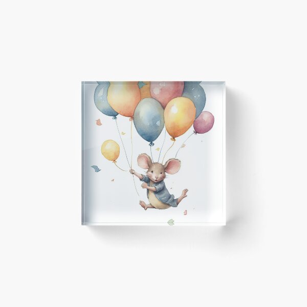 Item preview, Watercolor Painting of playful baby mouse with balloons designed and sold by Blaché Designs.
