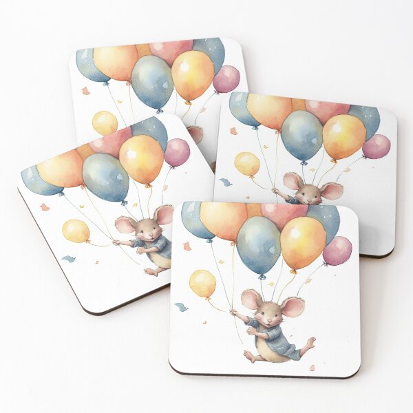 Item preview, Watercolor Painting of playful baby mouse with balloons designed and sold by Blaché Designs.