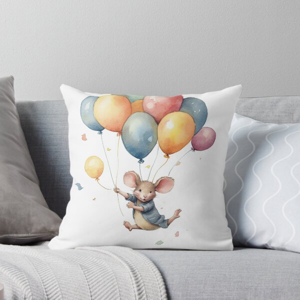 Item preview, Watercolor Painting of playful baby mouse with balloons designed and sold by Blaché Designs.