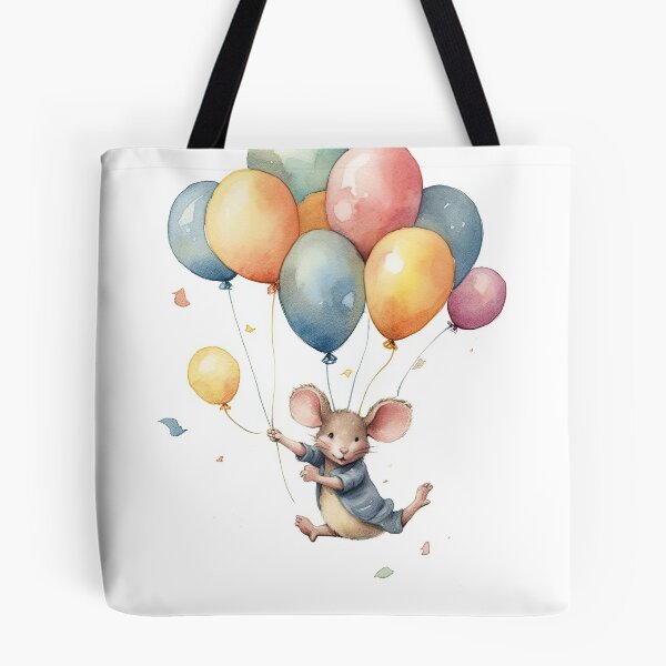 Item preview, Watercolor Painting of playful baby mouse with balloons designed and sold by Blaché Designs.