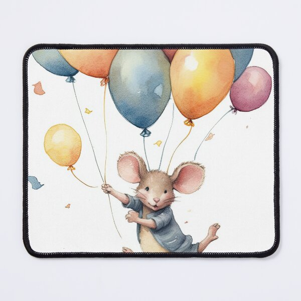 Item preview, Watercolor Painting of playful baby mouse with balloons designed and sold by Blaché Designs.