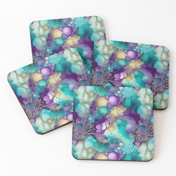 Item preview, Alcohol Ink Pattern in Purple and Aqua with Golden Accents designed and sold by ClairesPatterns.
