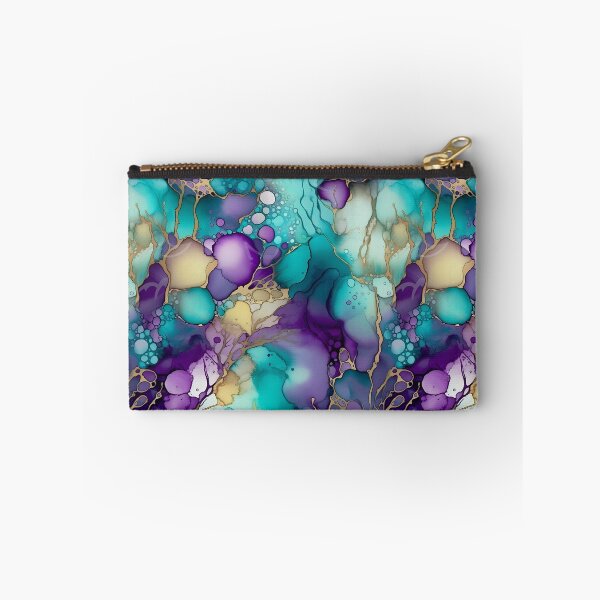 Item preview, Alcohol Ink Pattern in Purple and Aqua with Golden Accents designed and sold by ClairesPatterns.