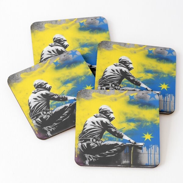 Item preview, Banksy Inspired Ukrainian Colors Masterpiece | Ukrainian Artwork | AI Generated Artwork designed and sold by john00ivy.