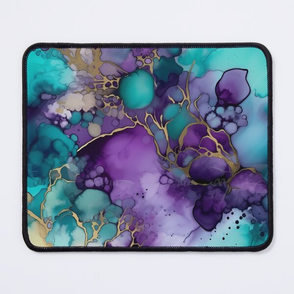 Item preview, Alcohol Ink Pattern in Purple and Aqua with Golden Accents designed and sold by ClairesPatterns.