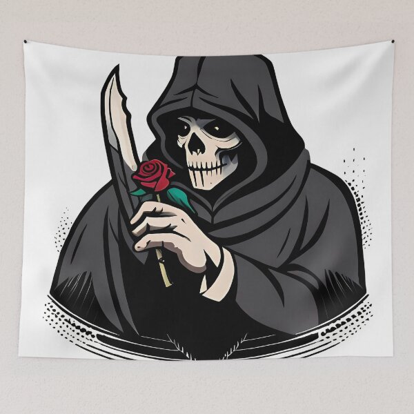 Item preview, Death's Touch - An Illustration of the Grim Reaper Holding a Single Rose and a Knife designed and sold by GalihDA.
