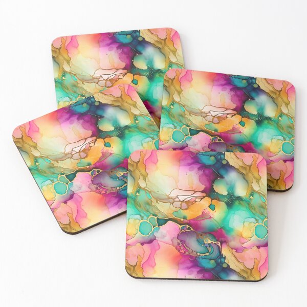 Item preview, Rainbow Alcohol Ink Pattern with Golden Accents designed and sold by ClairesPatterns.