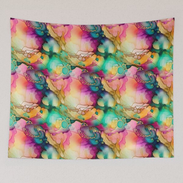 Item preview, Rainbow Alcohol Ink Pattern with Golden Accents designed and sold by ClairesPatterns.
