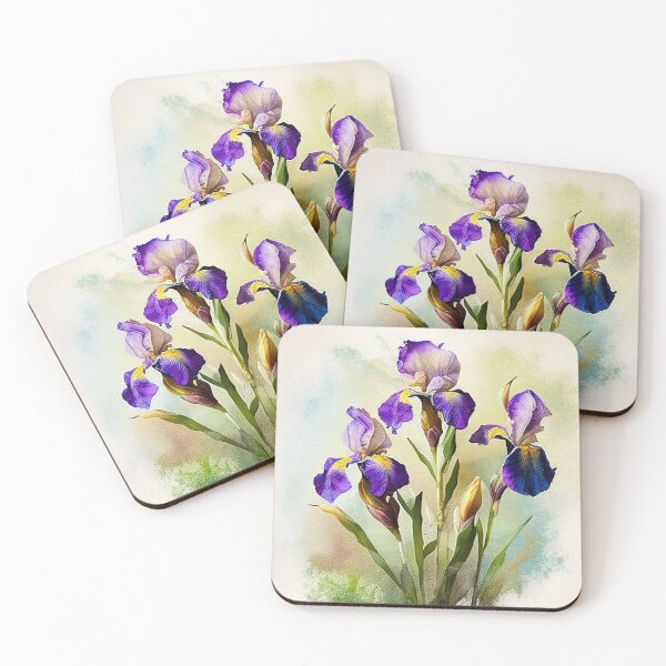 Item preview, Beautiful Purple Iris Flowers Watercolor Style designed and sold by ArtchemyStudio.