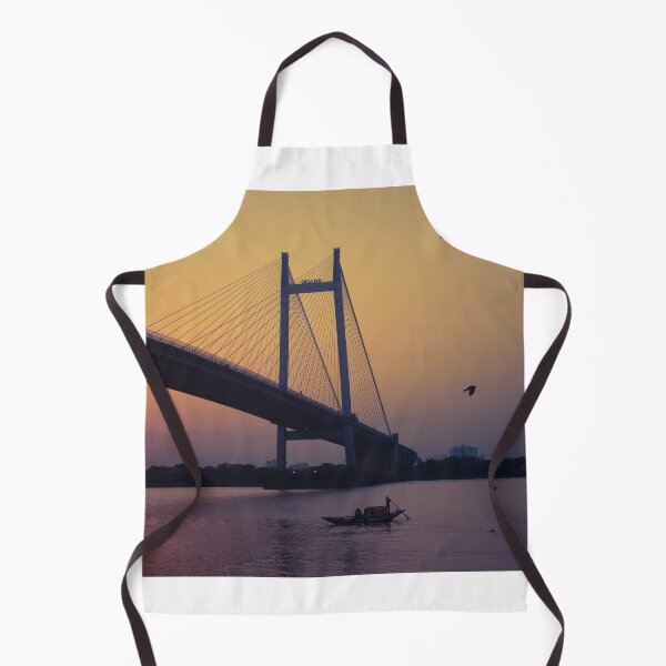 Item preview, Solitary wooden boat on river Hooghly with the Vidyasagar Setu bridge  designed and sold by KARTICK DUTTA.