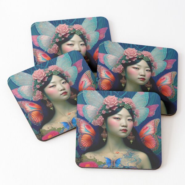 Item preview, Asian Garden Fairy Floral AI Art with Butterflies and Roses designed and sold by BlueIrisMarket.