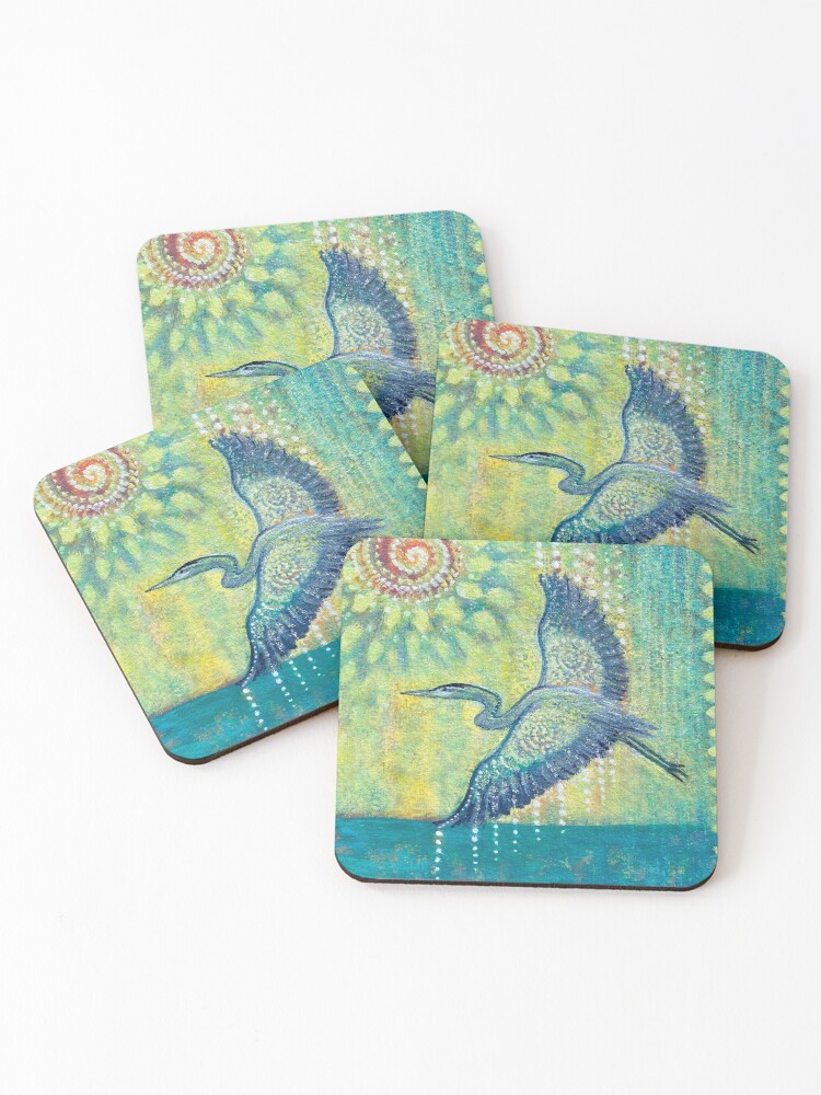Thumbnail 1 of 5, Coasters (Set of 4), Great Blue Heron Healing designed and sold by margarettrost.