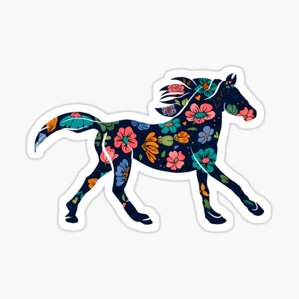 Floral Horse Silhouette, Love Sticker