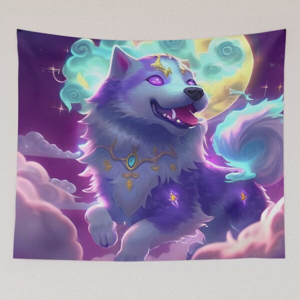Item preview, Cosmic Doge in the Clouds - Celestial Puppy Art Print designed and sold by Digital Artifacts.