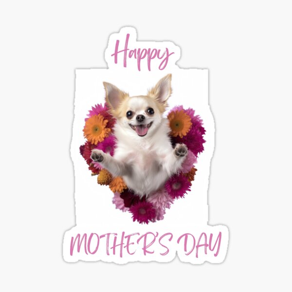 Aperçu de l'œuvre Heureuse fête des mères Chihuahua Portrait avec amour coeur fleurs créée et vendue par ClawedCreations.