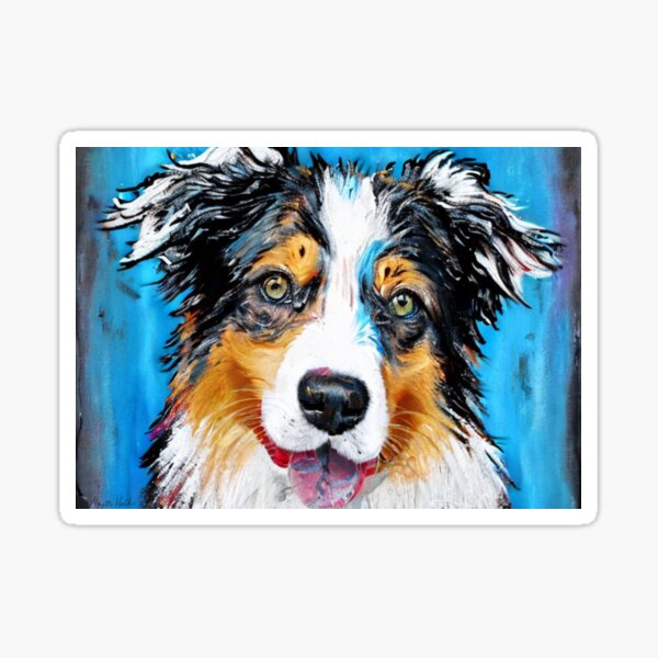 Australian Shepherd Dog Blue Background Grunge Textured Style Sticker