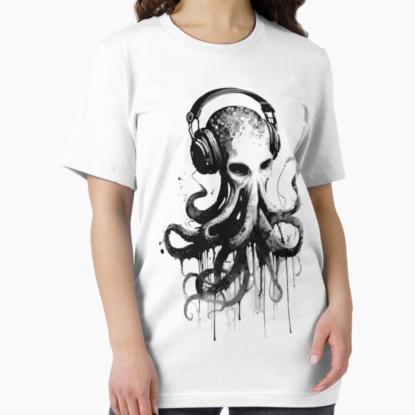 Vista previa del artículo con la obra «Un pulpo de ciencia ficción escuchando música con auriculares - Animal Street Art», diseñado y vendido por GVRDesign.