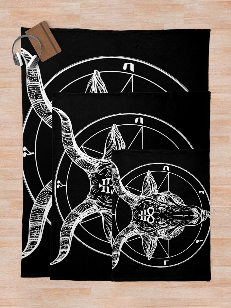 Alternate view of Baphomet Goat Head with Pentagram Occult Symbolism or Satanist Symbols Throw Blanket