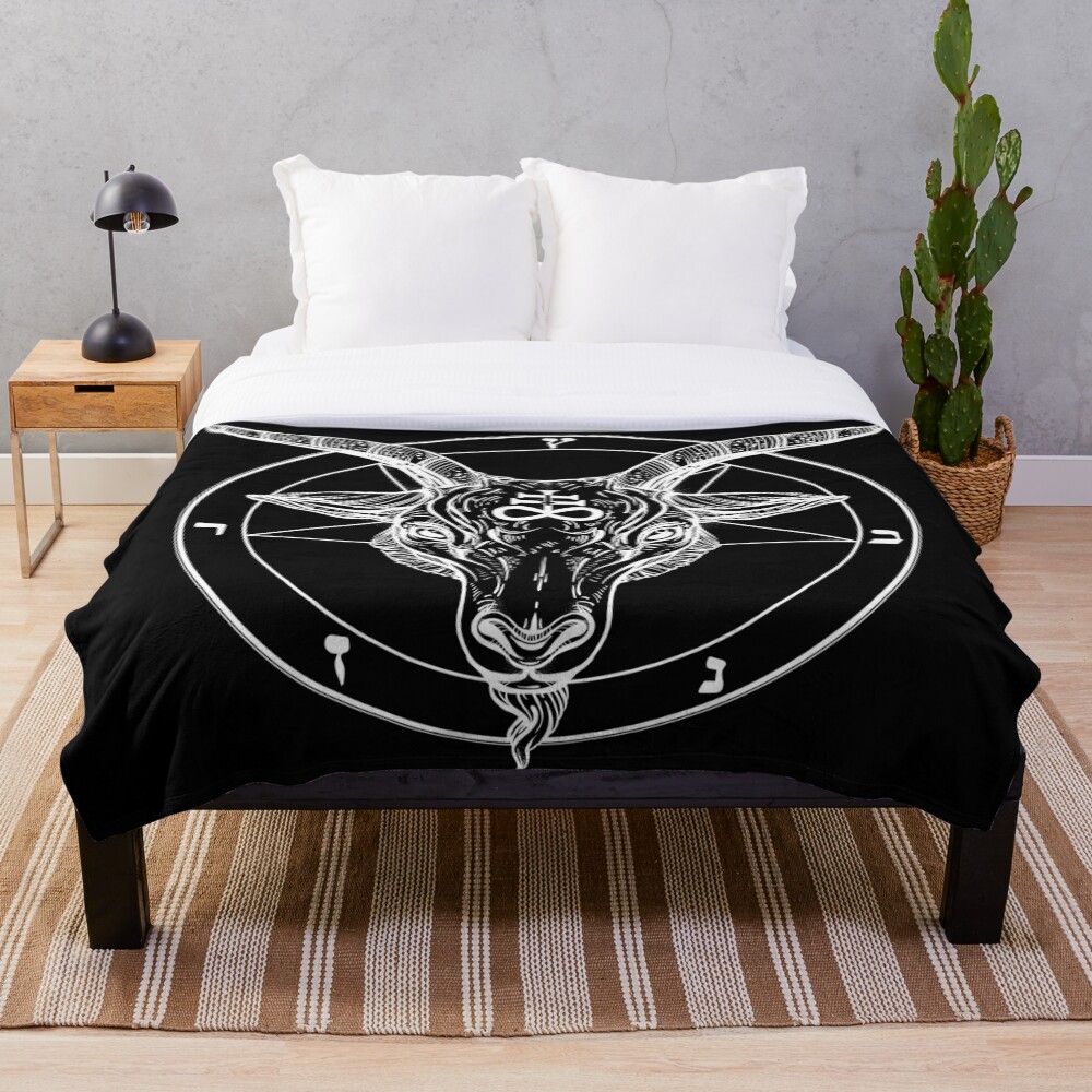 Baphomet Goat Head with Pentagram Occult Symbolism or Satanist Symbols Throw Blanket