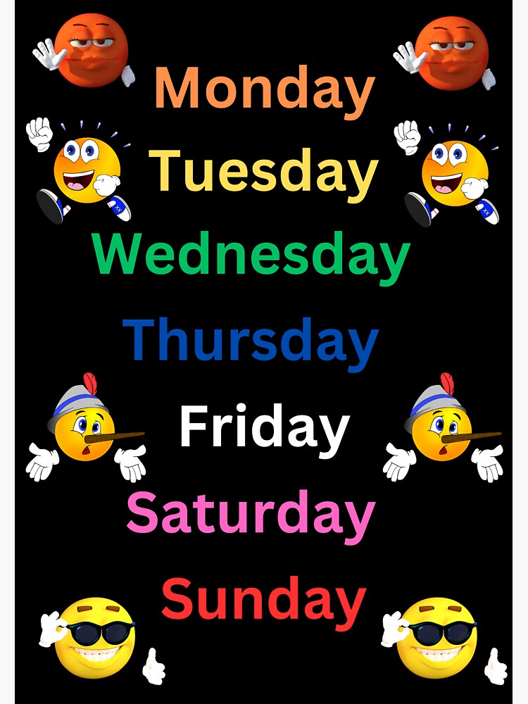 7 Days Emoji - MONDAY TUESDAY WEDNESDAY THURSDAY FRIDAY SATURDAY SUNDAY  Products