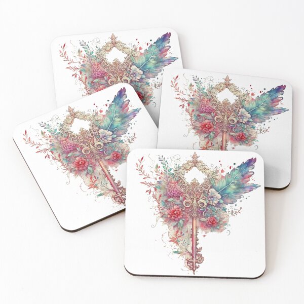 Item preview, Floral Watercolor Fantasy Key with Wings designed and sold by DreamiDreams.