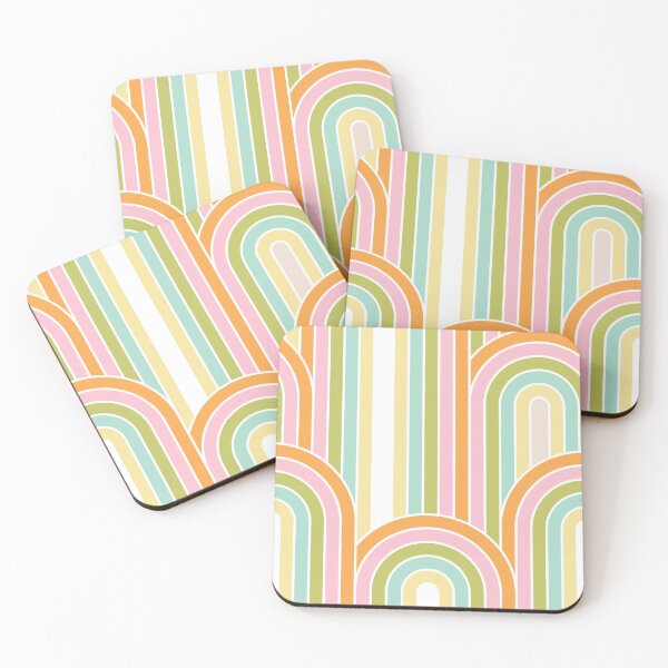 Item preview, Happy Rainbow Bloom Pattern 1. Retro pastels in pink, orange, teal, green, yellow designed and sold by Dominiquevari.