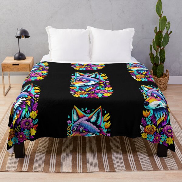 Item preview, Colorful Wolf With Flowers designed and sold by Tw1nsAIArt.