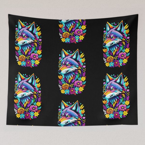 Item preview, Colorful Wolf With Flowers designed and sold by Tw1nsAIArt.